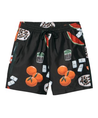 Carhartt WIP SLATER SWIM TRUNKS ISIS MARIA DINNER AOP, BLACK