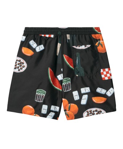 Carhartt WIP SLATER SWIM TRUNKS ISIS MARIA DINNER AOP, BLACK