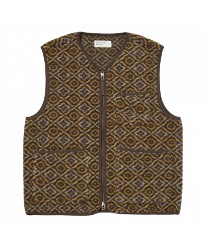 UNIVERSAL WORKS GEOMETRIC FLEECE ZIP GILET BROWN