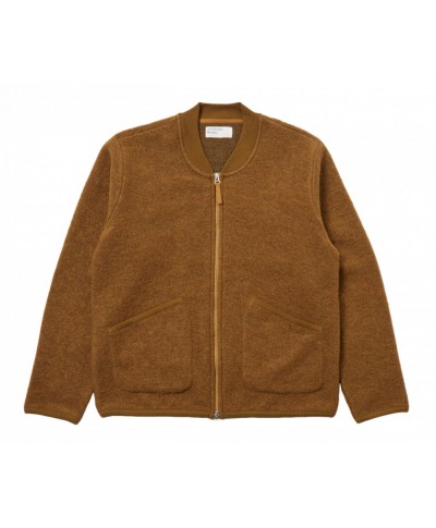 UNIVERSAL WORKS WOOL FLEECE ZIP BOMBER MUSTARD