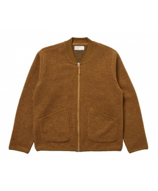 UNIVERSAL WORKS WOOL FLEECE ZIP BOMBER MUSTARD