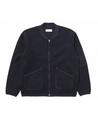 UNIVERSAL WORKS WOOL FLEECE ZIP BOMBER NAVY