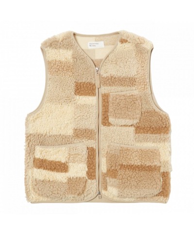 UNIVERSAL WORKS PATCHWORK FLEECE ZIP GILET SAND