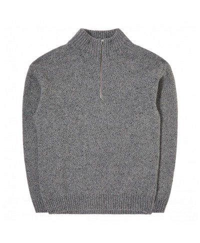 EDWIN MARU HALF ZIP SWEATER GREY MARL GARMENT WASHED