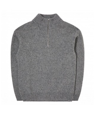 EDWIN MARU HALF ZIP SWEATER GREY MARL GARMENT WASHED