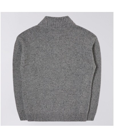 EDWIN MARU HALF ZIP SWEATER GREY MARL GARMENT WASHED