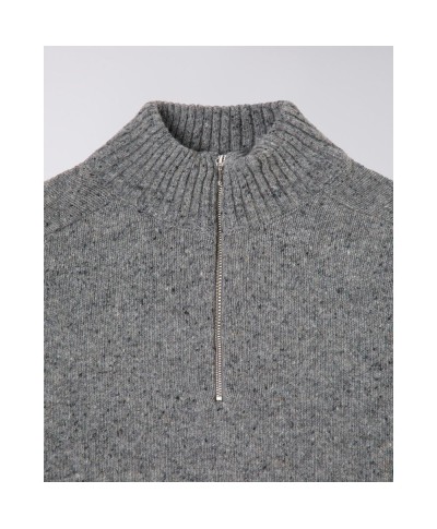 EDWIN MARU HALF ZIP SWEATER GREY MARL GARMENT WASHED