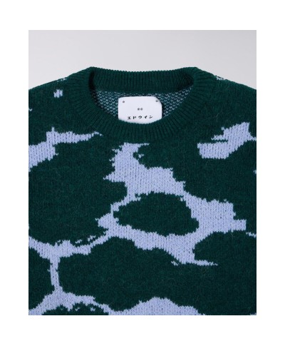 EDWIN W'GILL SWEATER LIGHT BLUE/ GREEN GARMENT WASHED