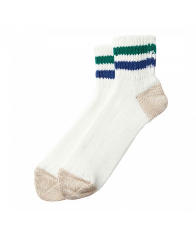 ROTOTO RIBBED ANKLE SOCKS WHT / GRN / D.BL