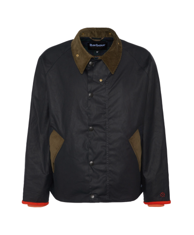 FLOWER MOUNTAIN X BARBOUR OS TRANSPORT WAX JACKET NAVY/ORANGE