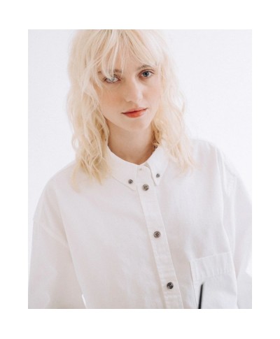 GIRLS OF DUST OVERSIZED CROPPED MENS SHIRT CUBIC SHIRT BROKEN TWILL MILK