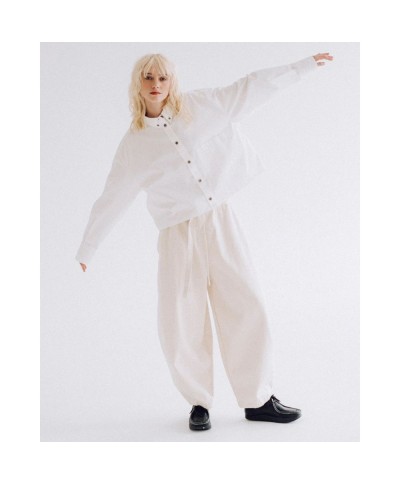 GIRLS OF DUST OVERSIZED CROPPED MENS SHIRT CUBIC SHIRT BROKEN TWILL MILK