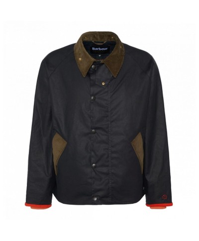 FLOWER MOUNTAIN X BARBOUR OS TRANSPORT WAX JACKET NAVY/ORANGE