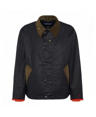 FLOWER MOUNTAIN X BARBOUR OS TRANSPORT WAX JACKET NAVY/ORANGE