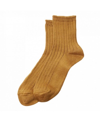 ROTOTO LINEN COTTON RIBBED ANKLE SOCKS / GOLD