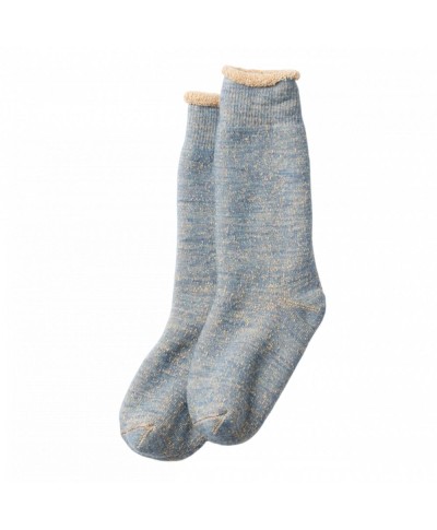 ROTOTO DOUBLE FACE CREW SOCKS BLUE/BROWN