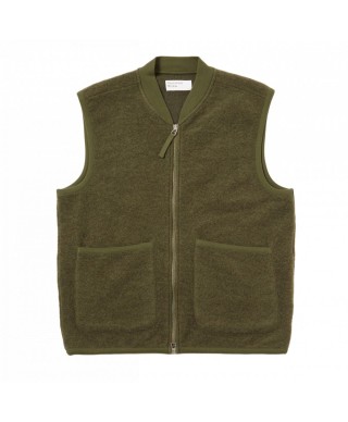 UNIVERSAL WORKS ZIP WAISTCOAT WOOL FLEECE OLIVE