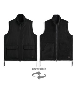 TAION NON DOWN MILITARY REVERSIBLE BOA HI NECK VEST BLACK X BLACK