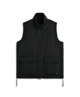 TAION NON DOWN MILITARY REVERSIBLE BOA HI NECK VEST BLACK X BLACK