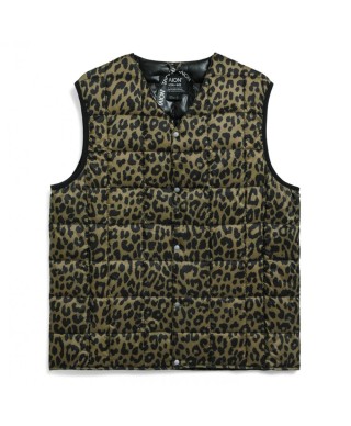 TAION MENS V-NECK DOWN VEST LEOPARD